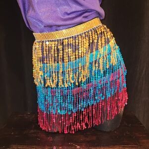 Colorful Beaded Sequin Fringe Skirt In GOLD, BLUE, FIUSCHA MAGENTA